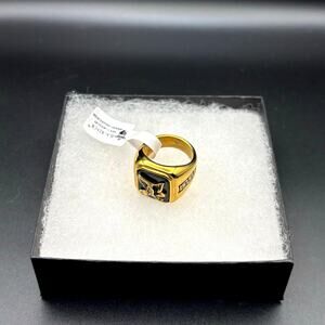 Blackjack BJZ03G Mens Onyx Eagle Ring 18K Gold Plated Stainless Steel NWT